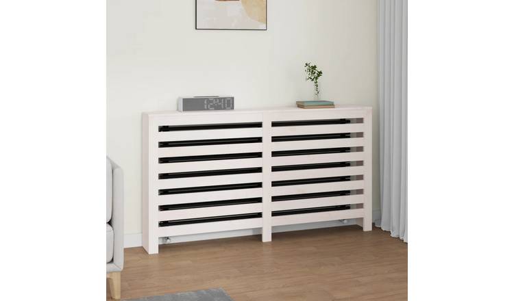Walplus Horizontal Slats Solid Wood Radiator Cover - White - 153 x 19 x 84 cm