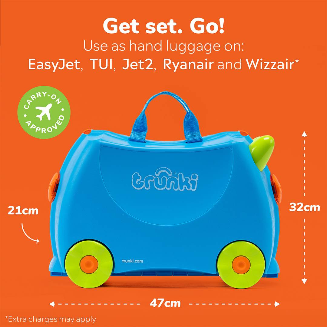 Trunki Terrance 4 Wheel Hard Ride On Suitcase - Blue