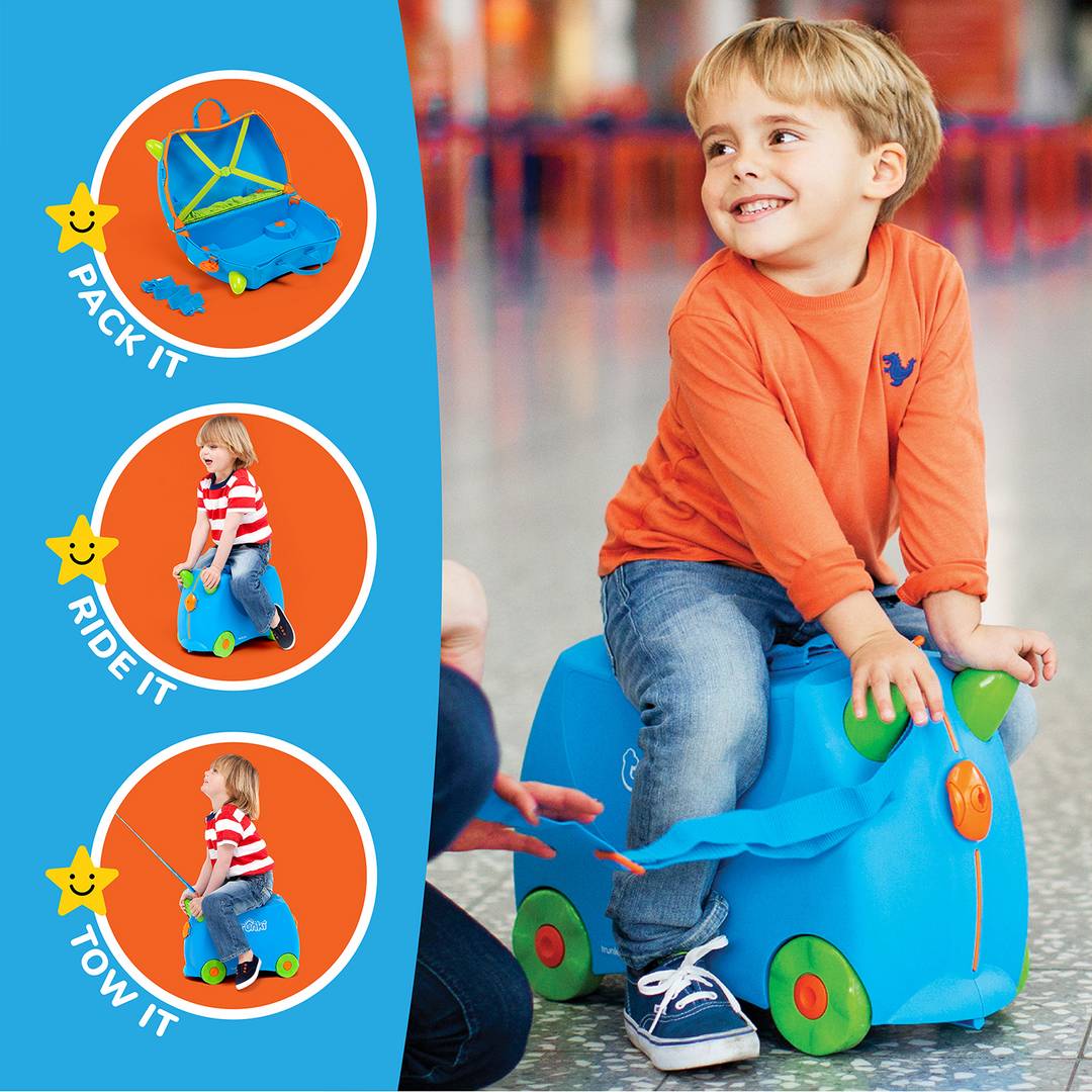 Trunki Terrance 4 Wheel Hard Ride On Suitcase - Blue