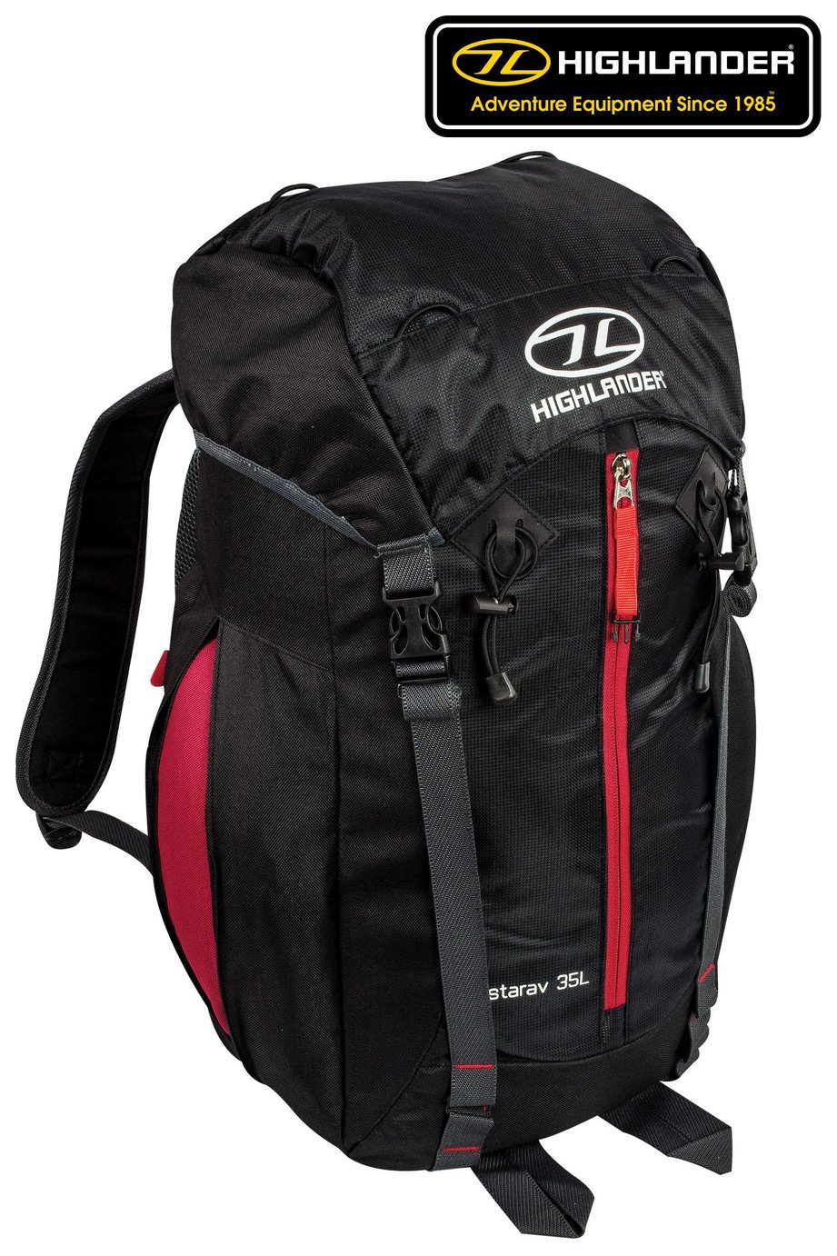 Highlander Starav 35L Backpack - Black and Red