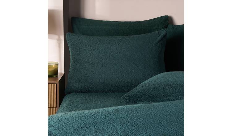 OHS 2 Pack Teddy Fleece Pillowcases - Forest Green