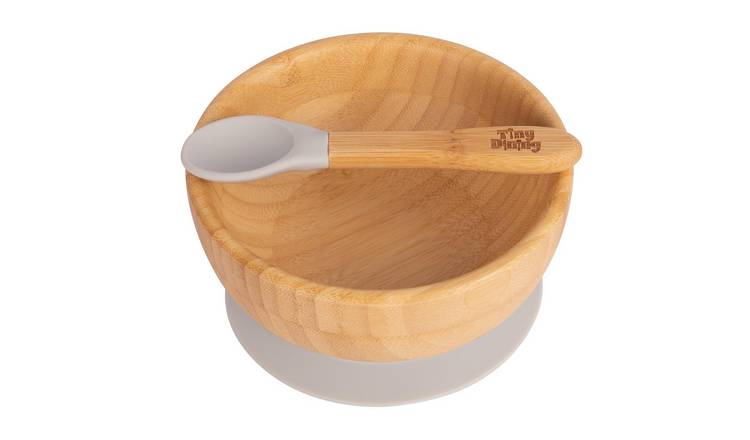 Tiny Dining Children's Bamboo Suction Bowl & Spoon Set - Grey