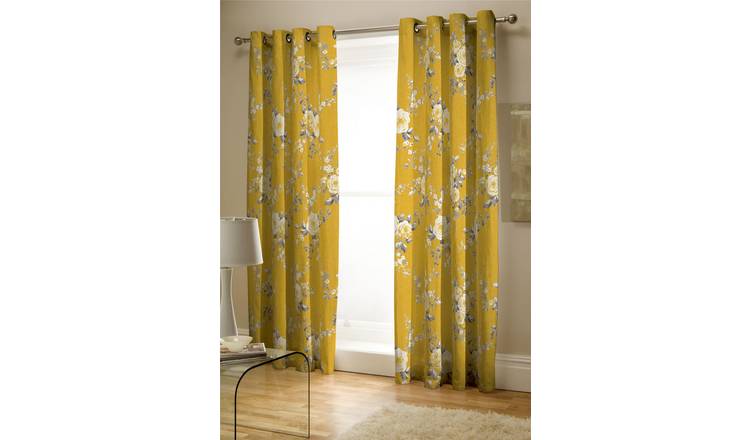Catherine Lansfield Canterbury Eyelet Curtains - Yellow - 168 x 183cm
