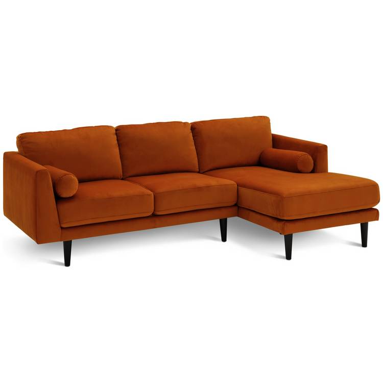 Habitat Jacob Velvet Right Hand Corner Sofa - Orange 0