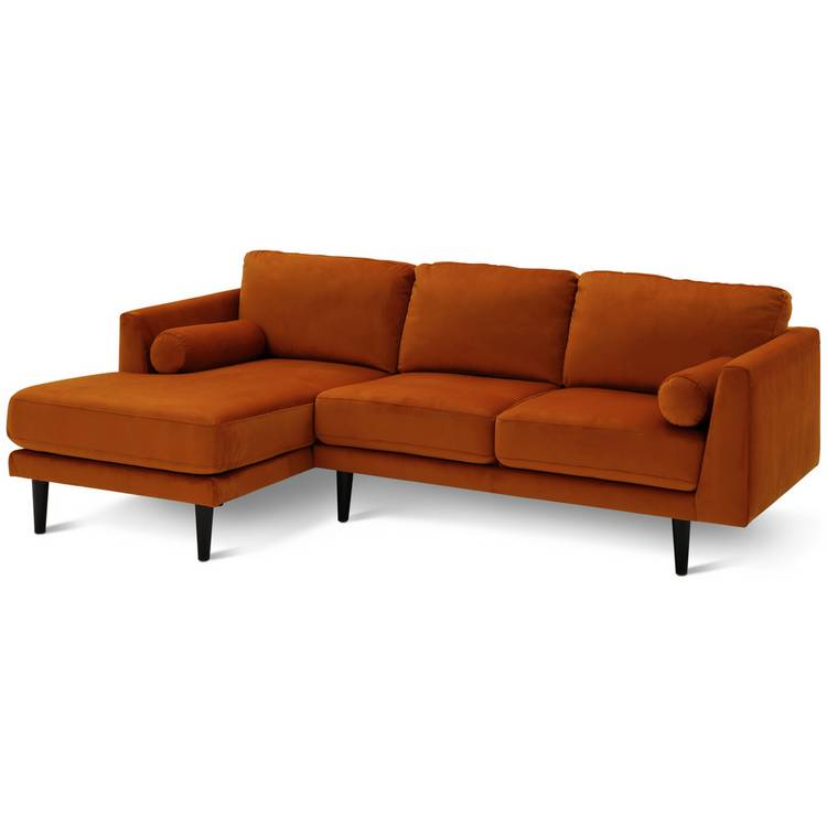 Habitat Jacob Velvet Left Hand Corner Sofa - Orange 0