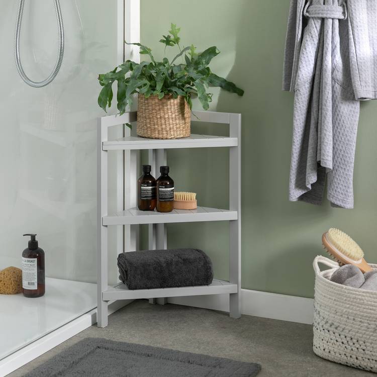 Argos Home 3 Tier Bathroom Corner Shelf Unit - Grey 0