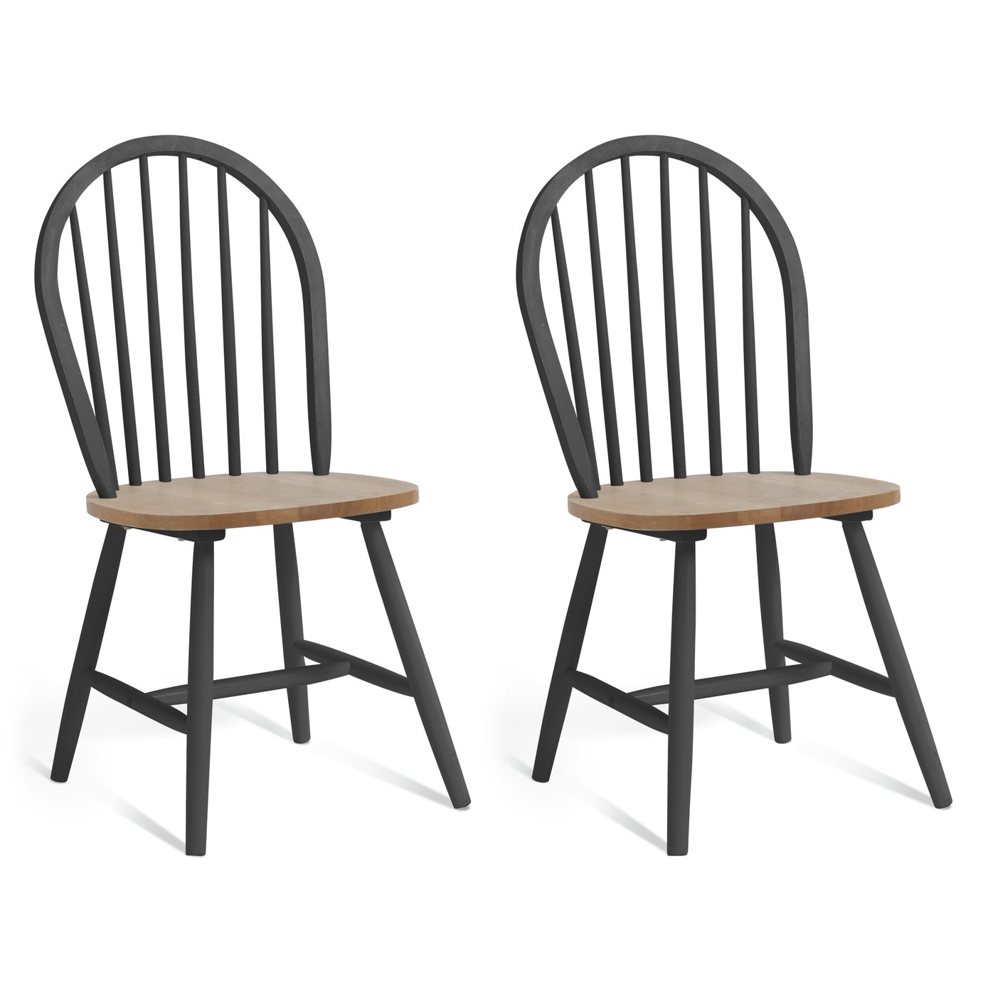 Habitat Burford Pair of Solid Wood Dining Chairs - Dark Grey