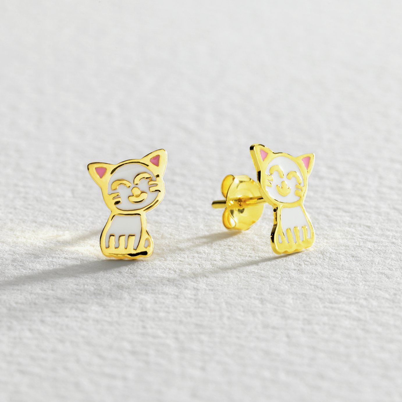 Revere Kid's Gold Plated Sterling Silver Cat Stud Earrings