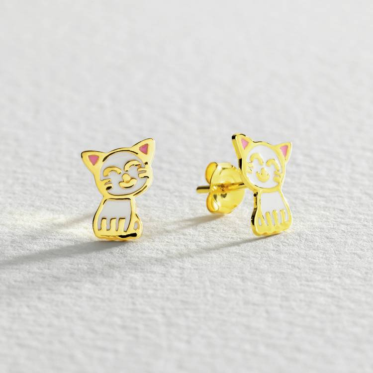 Revere Kid's Gold Plated Sterling Silver Cat Stud Earrings 0