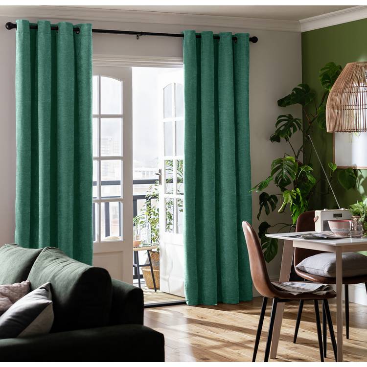 Habitat Plain Chenille Blackout Lined Eyelet Curtains -Green 0