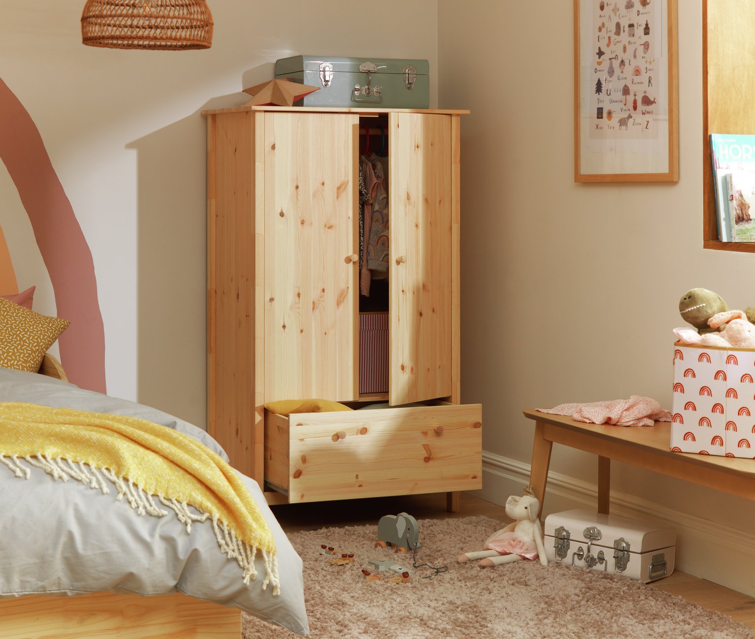 Argos Home Kids Scandinavia Short 2 Door Wardrobe - Pine