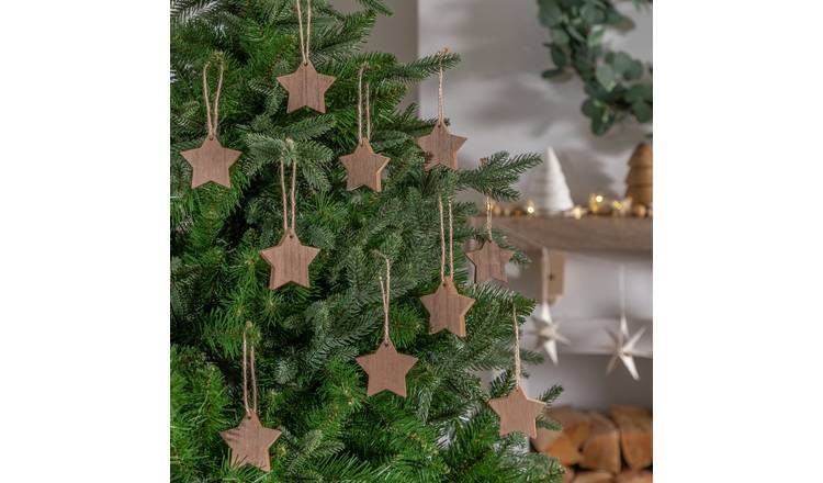 Buy Habitat Pack of 12 Wooden Star Christmas Tree Decorations ...