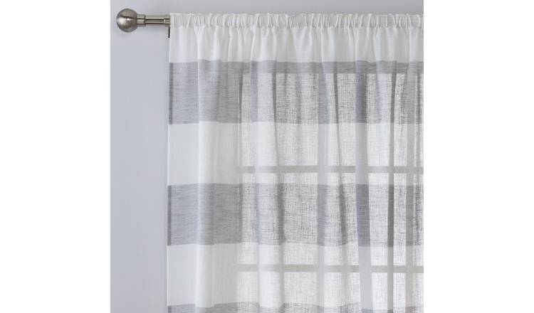 Buy Habitat Striped Linen Pencil Pleat Curtain Panel - Grey | Curtains ...