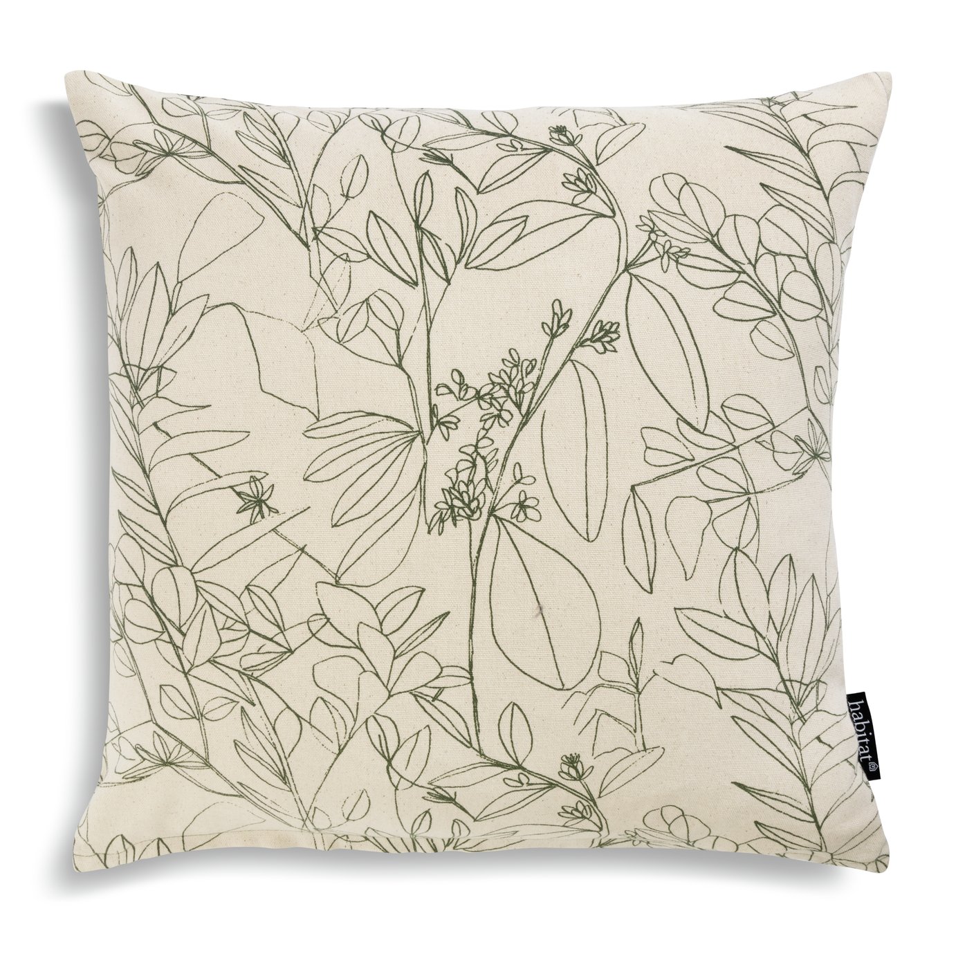 Habitat Floral Print Cushion - White & Green - 43x43cm