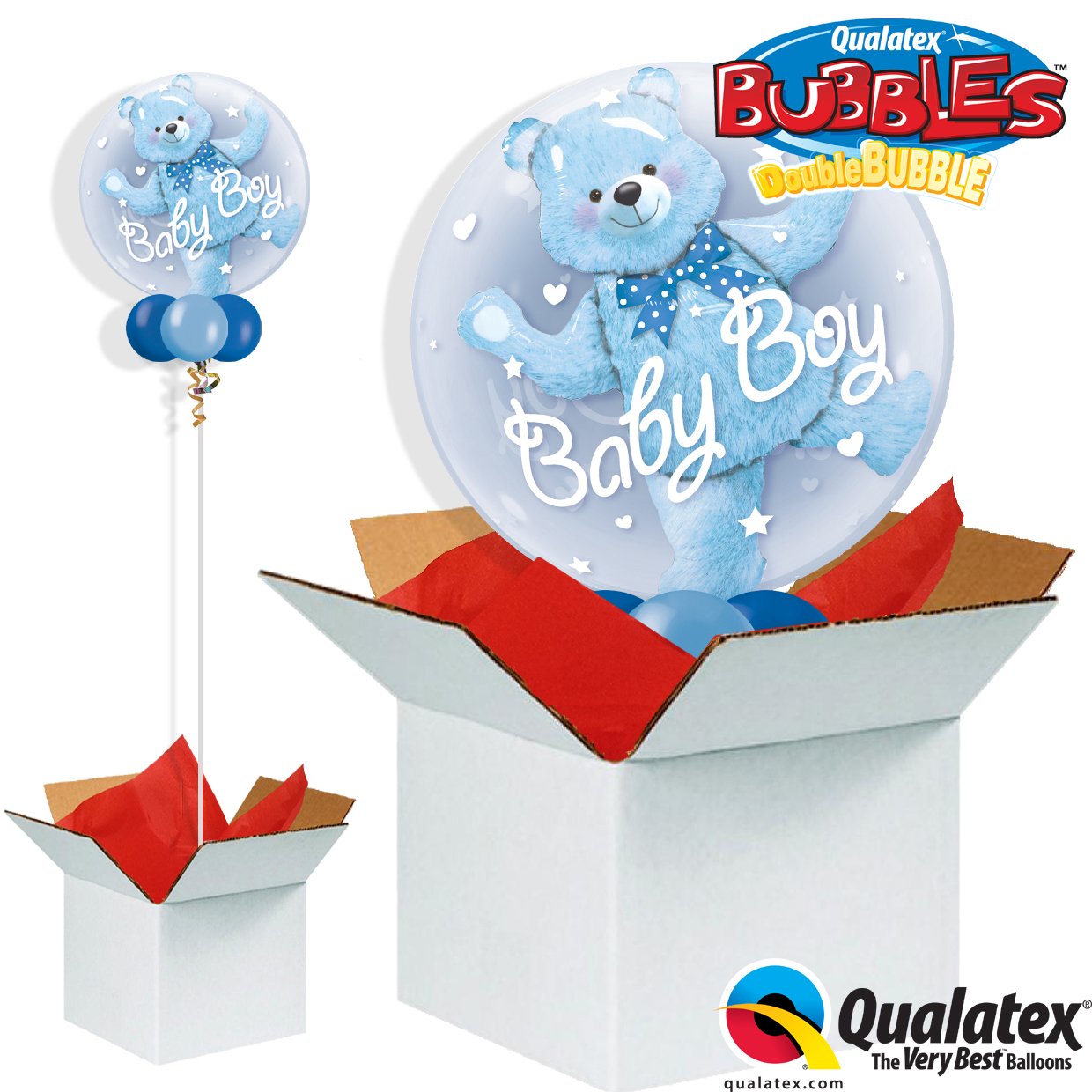 Baby Blue Bear Double Bubble Balloon in a Box.