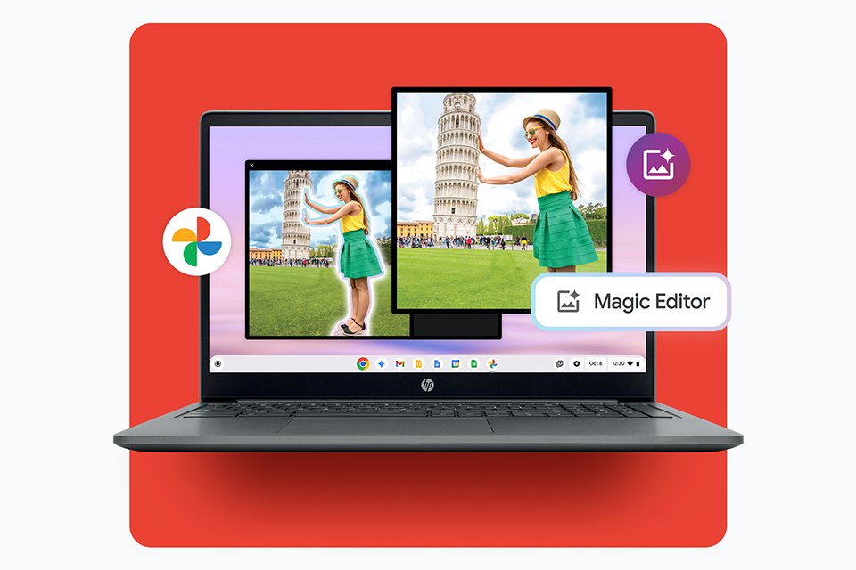 Google Magic Editor being used to edit photos on a Chromebook.