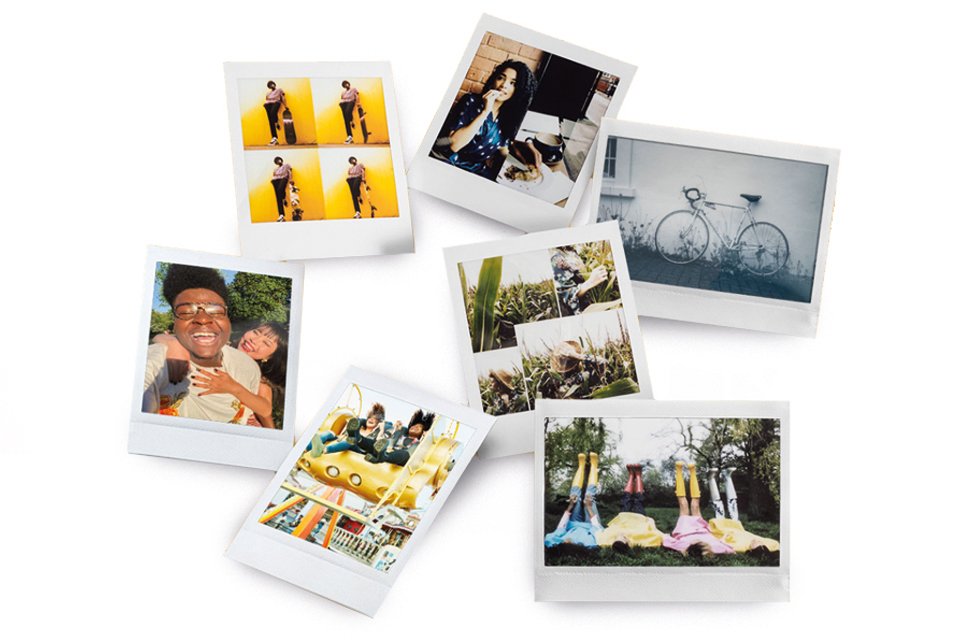 Seven photographs of different sizes printed using instax film.