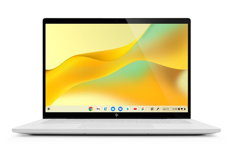 A white Chromebook laptop.