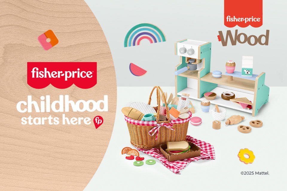 A Fisher Price Wood kitchen toy set.