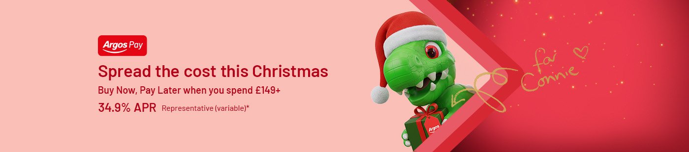 Argos Pay. Spread the cost this Christmas. Buy Now, Pay Later when you spend £149+. 34.9% APR Representative (variable)*
