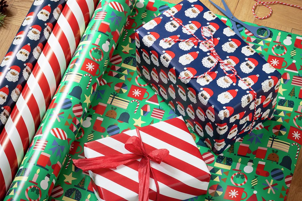 A present wrapped in Christmassy wrapping paper.