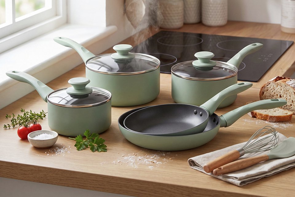 Progress 5 Piece Neutrals Aluminium Pan Set.
