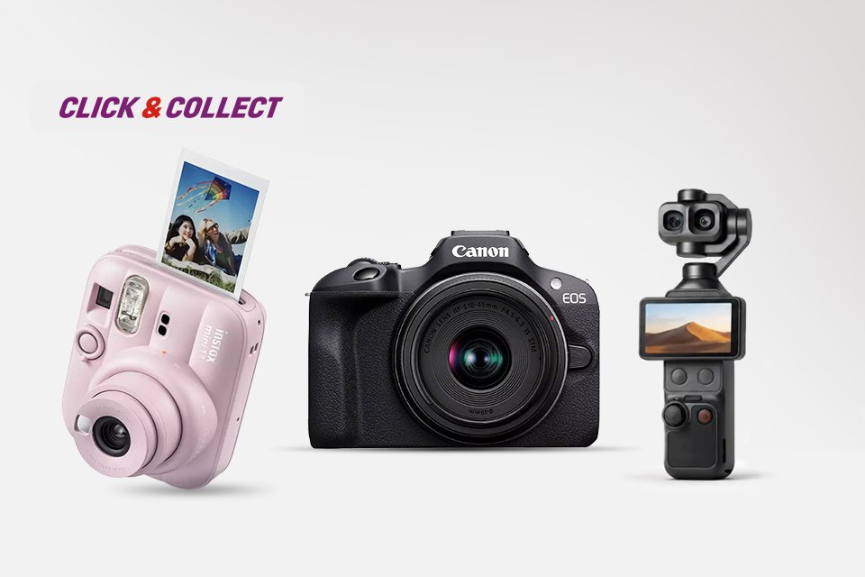 Click & Collect. Capture the moment. Explore cameras, content creation kits, drones, accessories & more.
