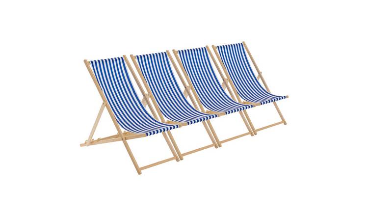 Harbour Housewares Folding Wooden Deck Chairs - Navy Stripe - Pack of 4
