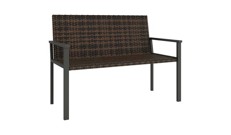 Outsunny 2 Seater Rattan Garden Bench with Armrest - Mixed Brown