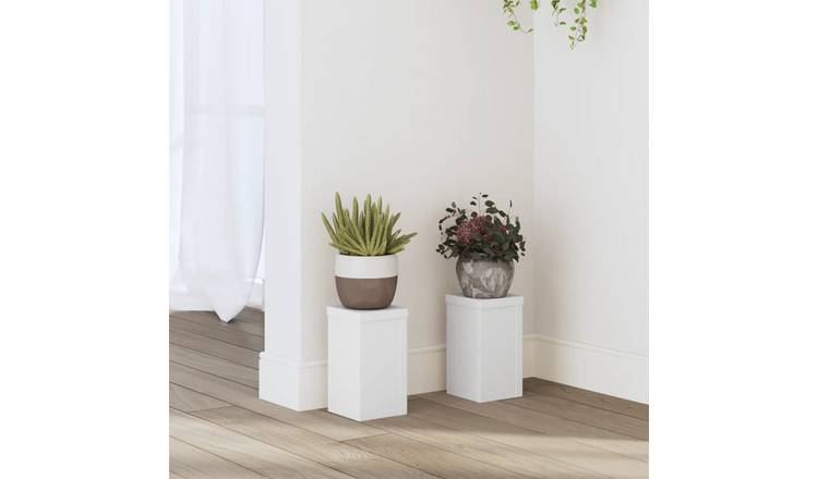 Walplus Pack of 2 Engineered Wood Plant Stand - White - 10 x 10 x 18 cm