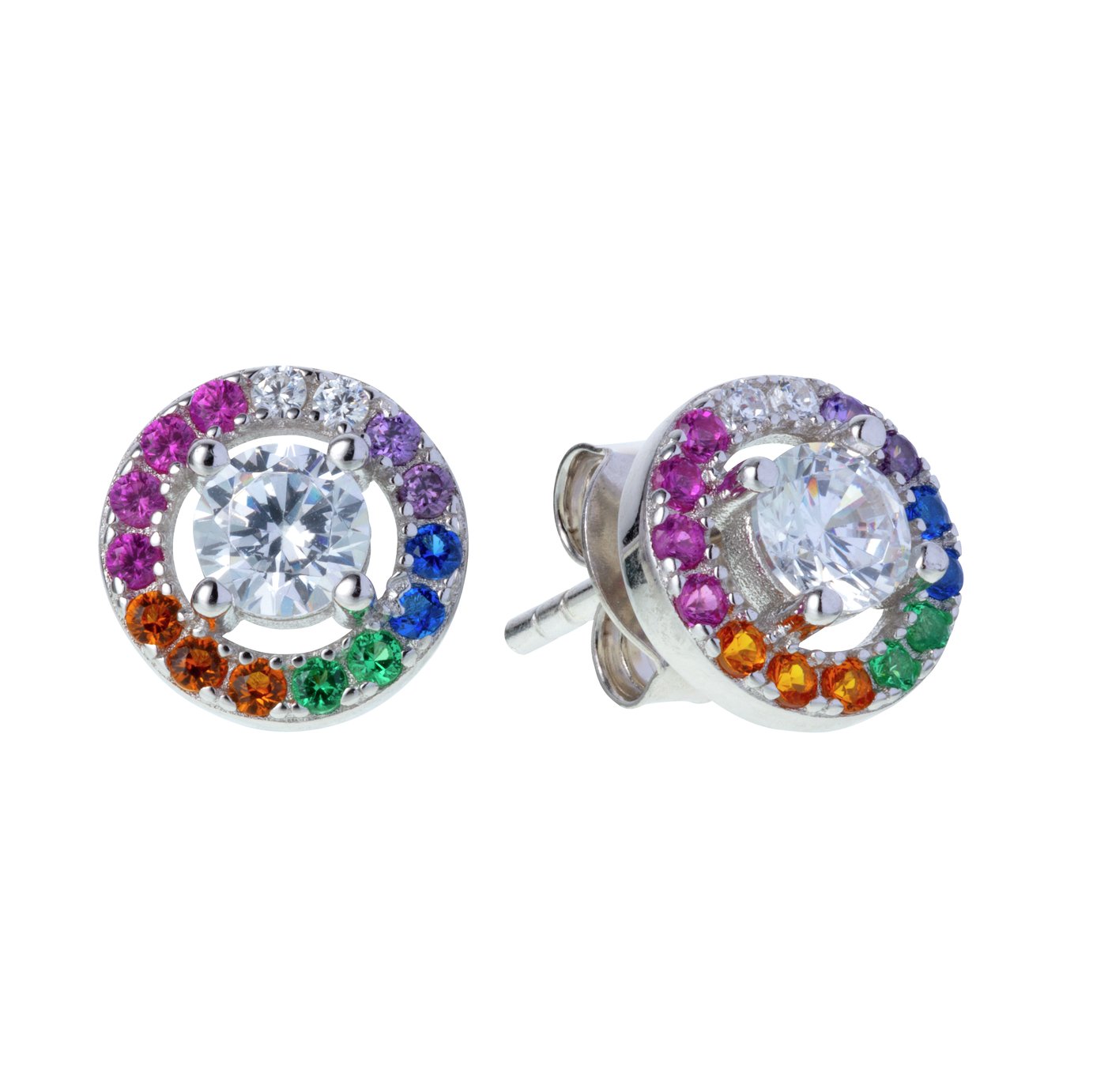 Revere Rhodium Plated Cubic Zirconia Rainbow Stud Earrings