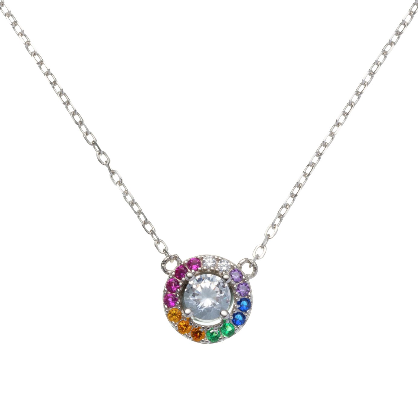 Revere Sterling Silver Cubic Zirconia Rainbow Necklace