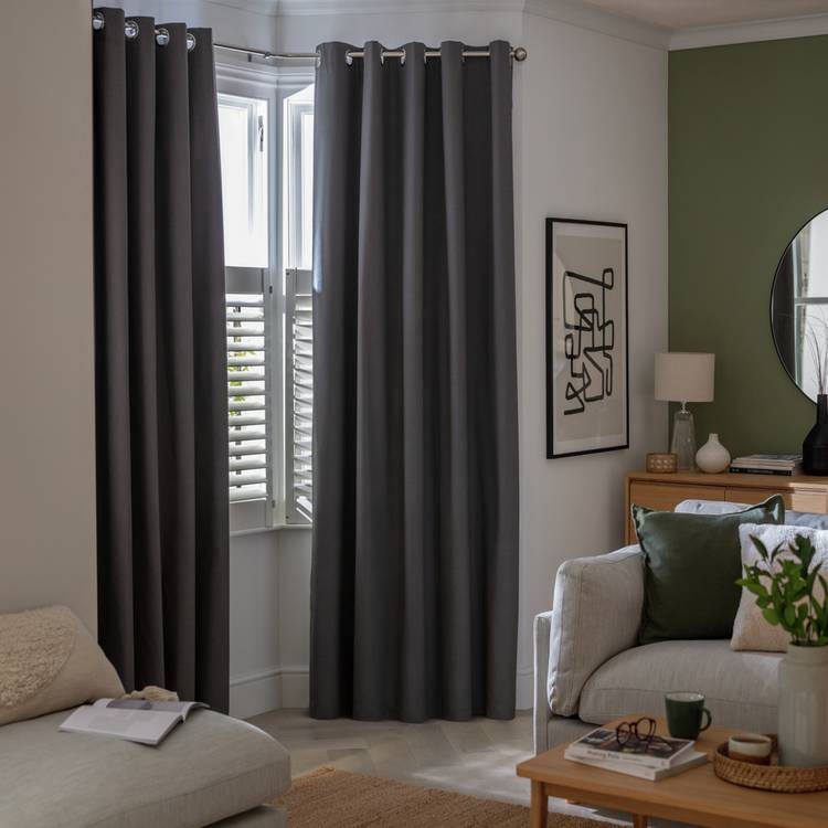 Habitat Plain Blackout Eyelet Curtains - Charcoal 0