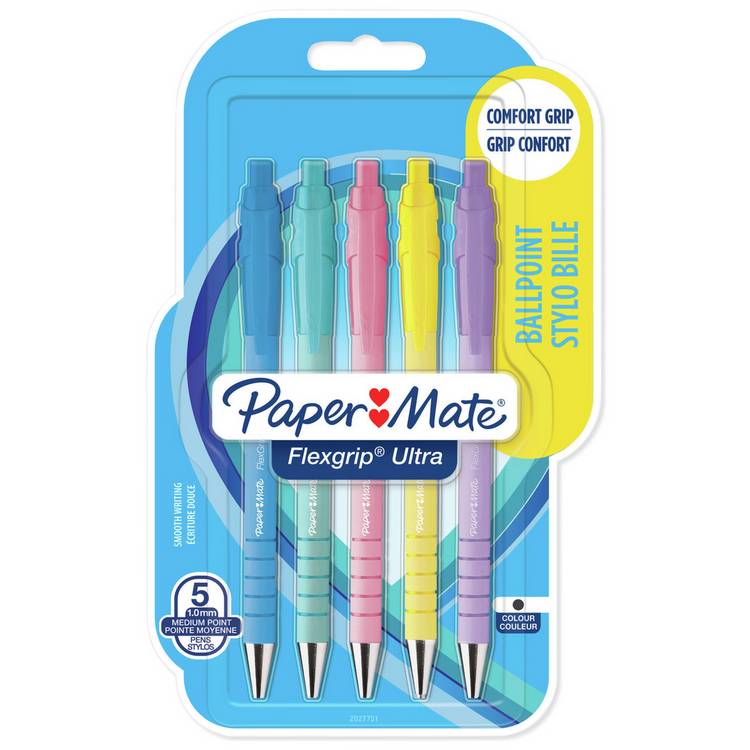 Paper Mate Flex Grip Ballpoint Pens Set of 5 - Black Ink 0