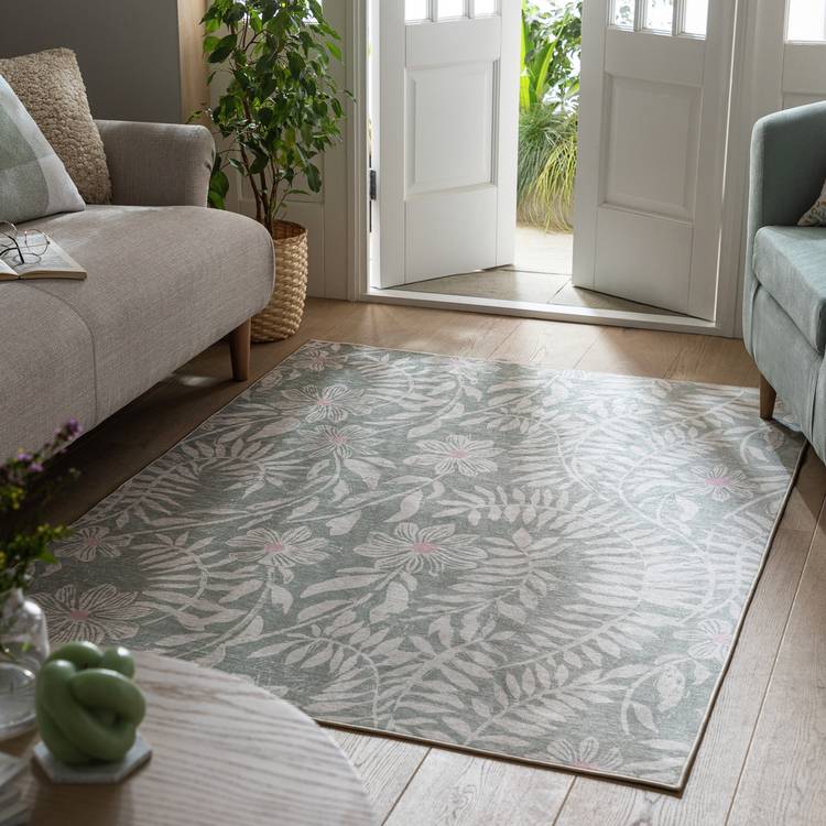 Habitat Herbalist Floral Mint & Cream Flatweave Rug 0