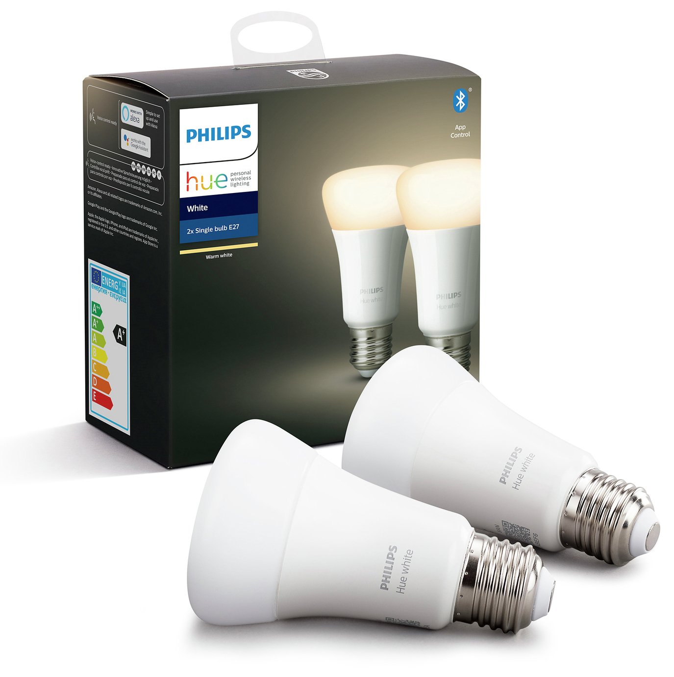 Philips Hue E27 White Smart Bulbs with Bluetooth -2 Pack