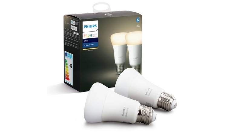Buy Philips Hue E27 White Smart Bulbs with Bluetooth -2 Pack | Smart