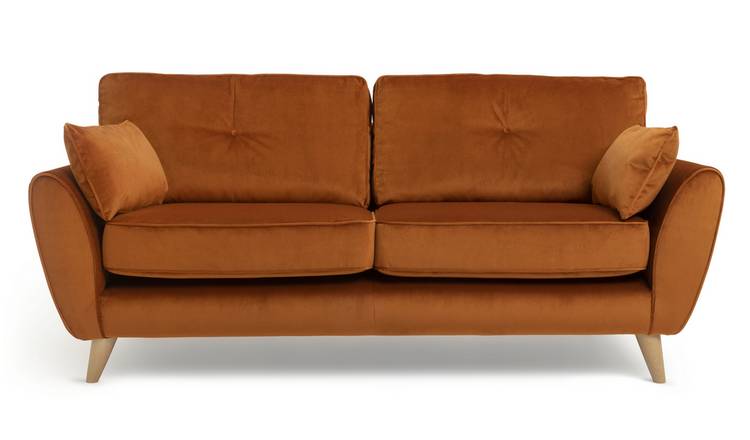 Buy Habitat Isla 3 Seater Velvet Sofa - Orange | Sofas | Argos