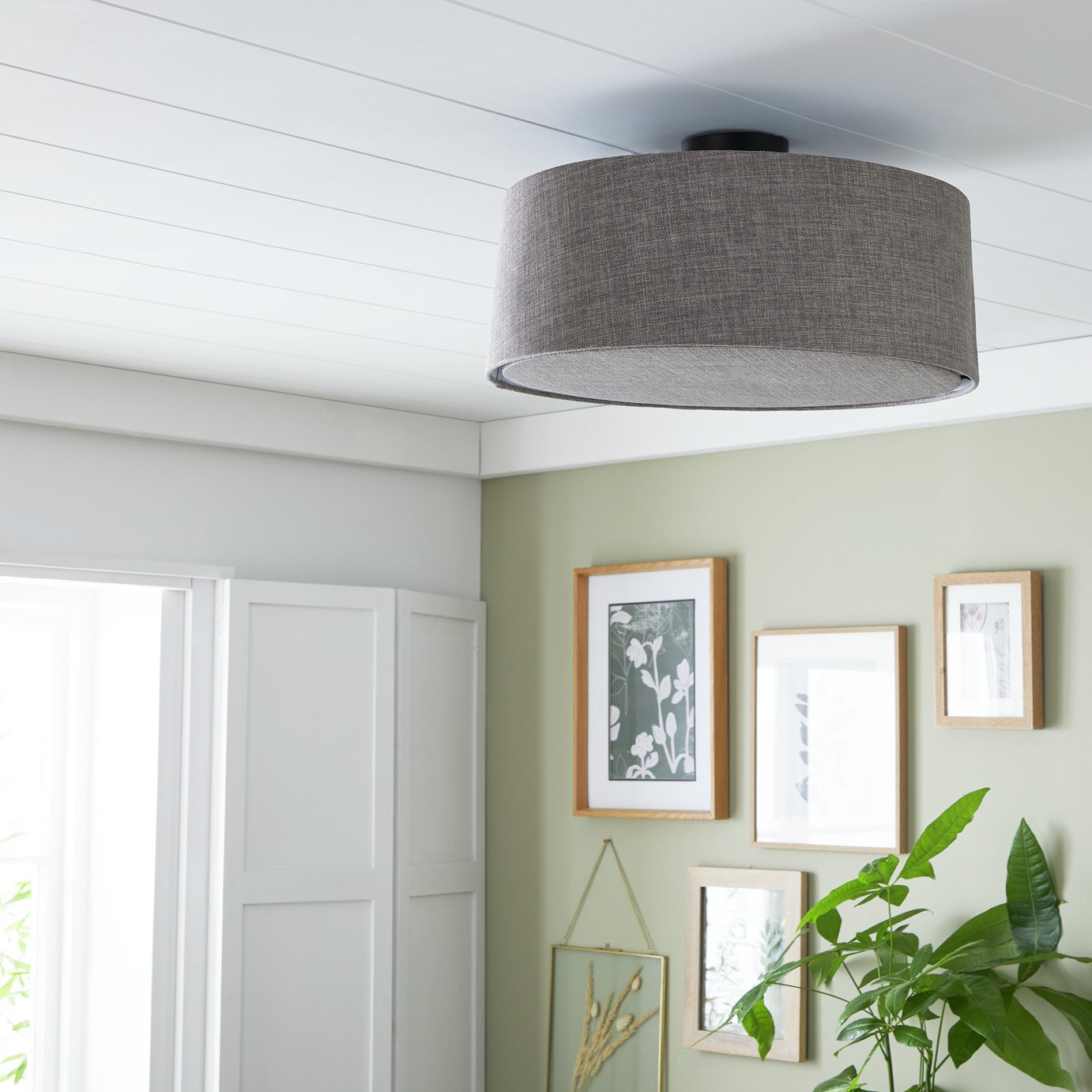 Habitat Diffused Shade Flush Ceiling Light - Matt Black&Grey