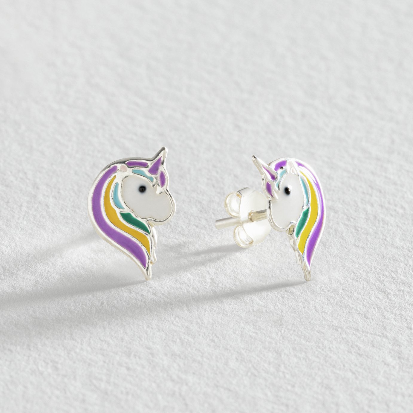 Revere Kid's Sterling Silver Rainbow Unicorn Stud Earrings
