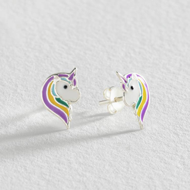 Revere Kid's Sterling Silver Rainbow Unicorn Stud Earrings 0