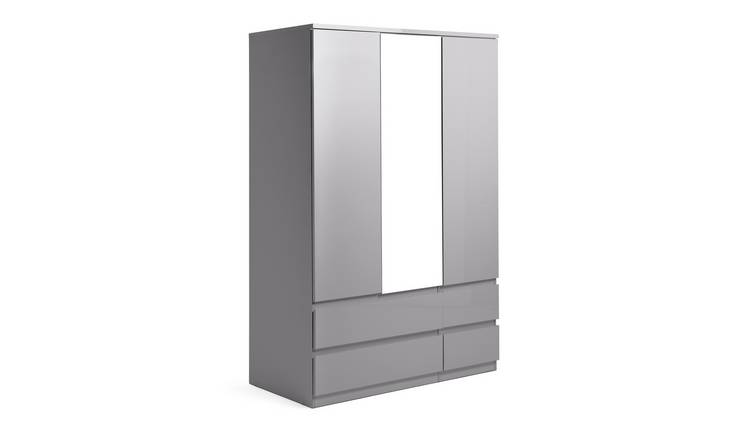 Habitat Jenson 3 Door 4 Drawer Mirror Wardrobe - Grey Gloss