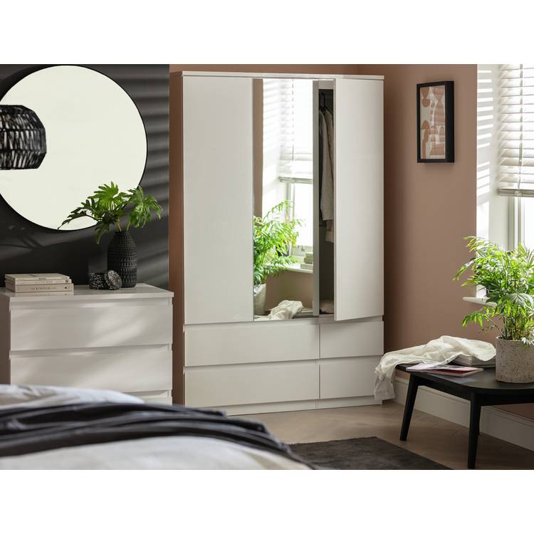 Habitat Jenson 3 Door 4 Drawer Mirror Wardrobe - Grey Gloss 0