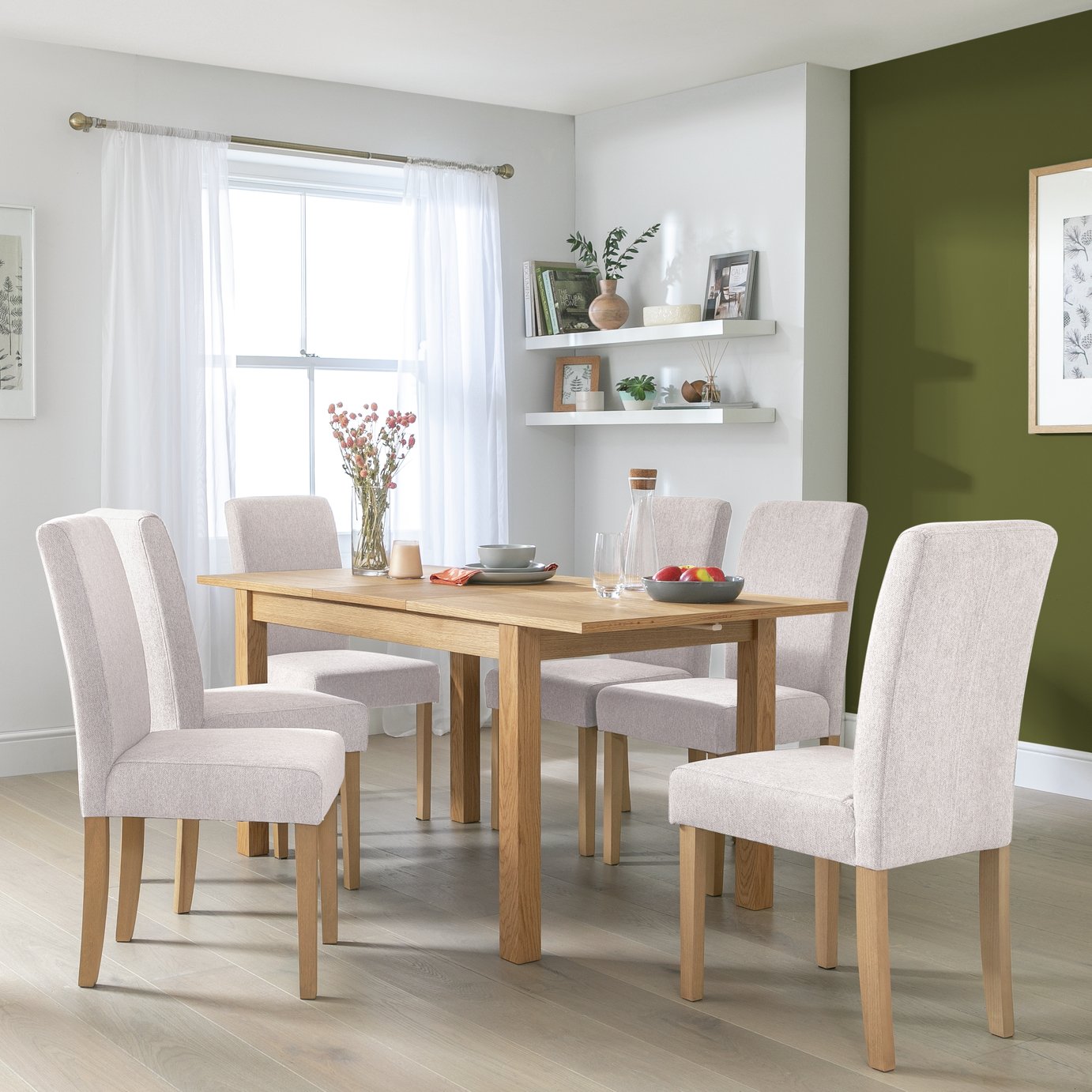 Habitat Clifton Wood Extending Dining Table & 4 Cream Chairs