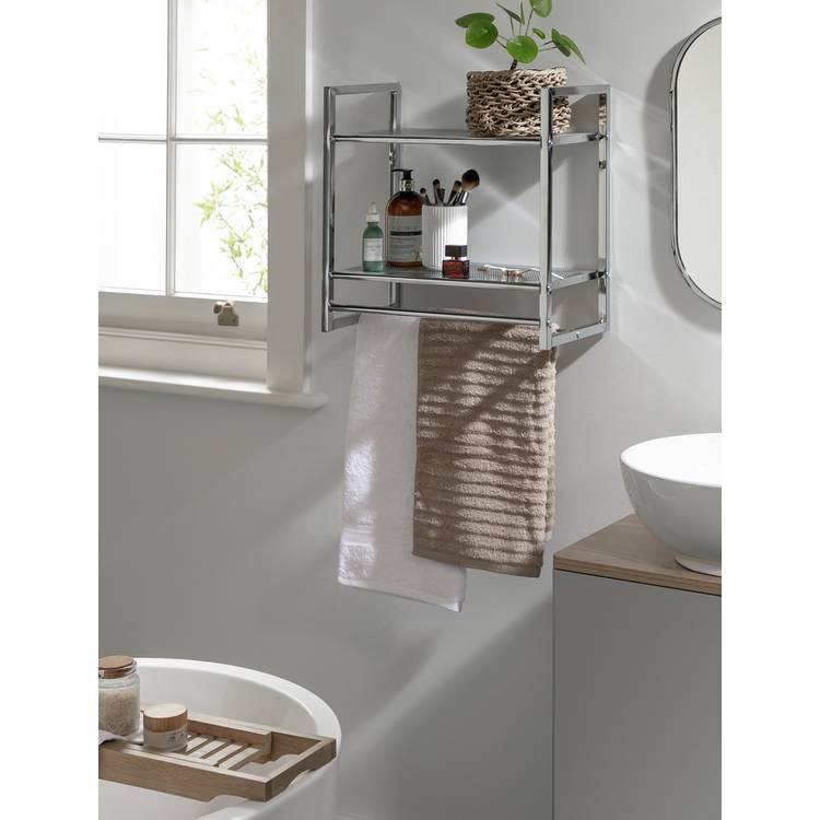 Habitat 2 Tier Wall Mounted Shelf Unit and Towel Rail-Silver 0