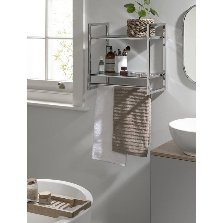 Habitat 2 Tier Wall Mounted Shelf Unit and Towel Rail-Silver 0