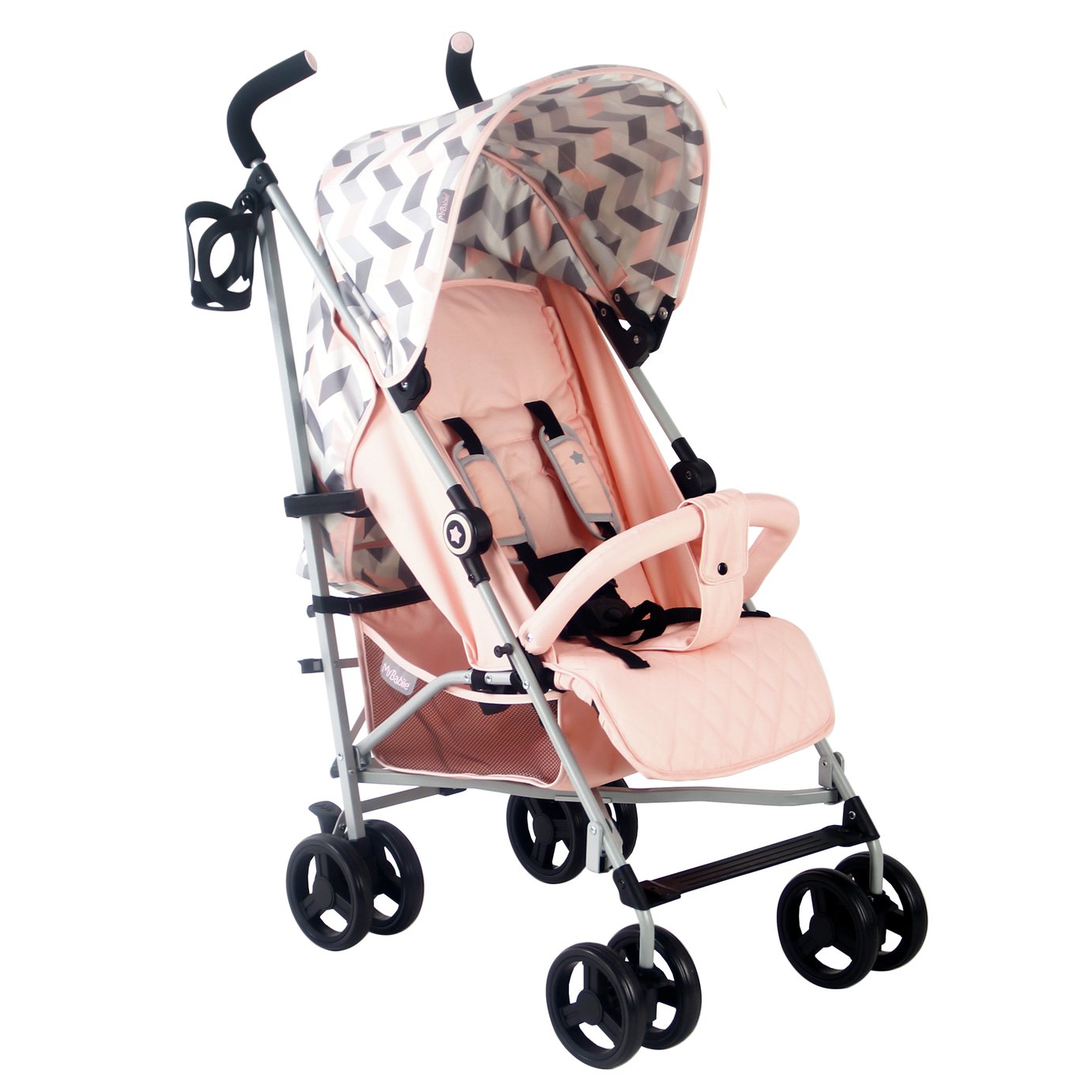 My Babiie MB02 Lightweight Stroller - Pink and Grey Chevron