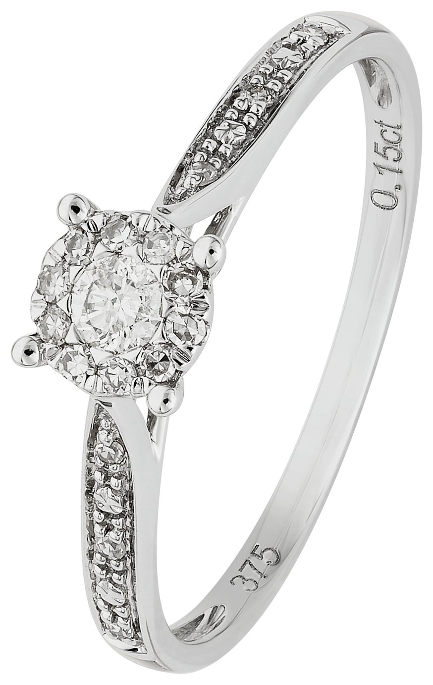 Revere 9ct White Gold 0.15ct Diamond Engagement Ring - M