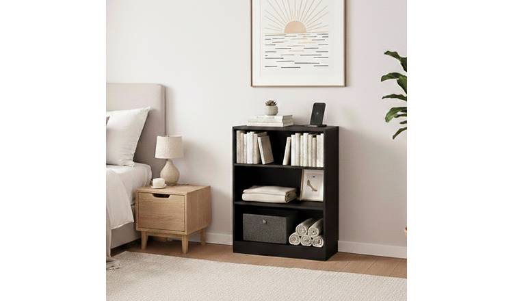 Vida Designs Cambridge 3 Tier Low Freestanding Bookcase - Black