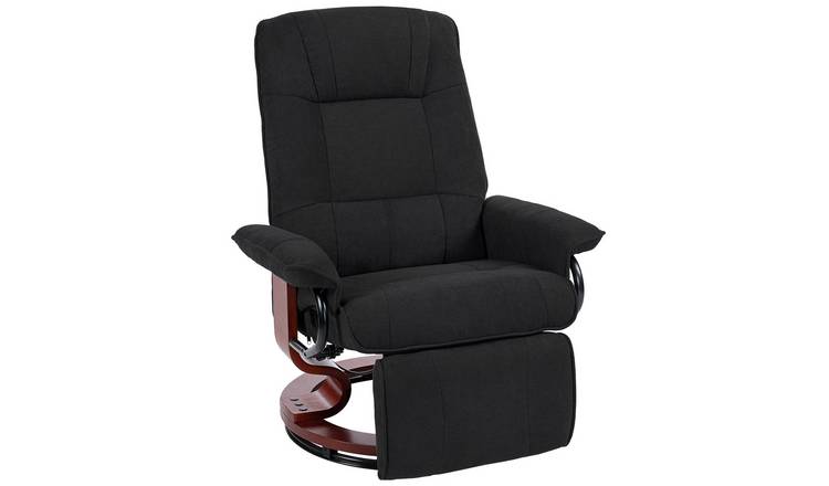 HOMCOM Linen-Like Upholstered Reclining Chair with Wooden Base - Black